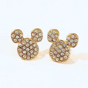 Mickey Mouse Crystal Gold Stud Earrings